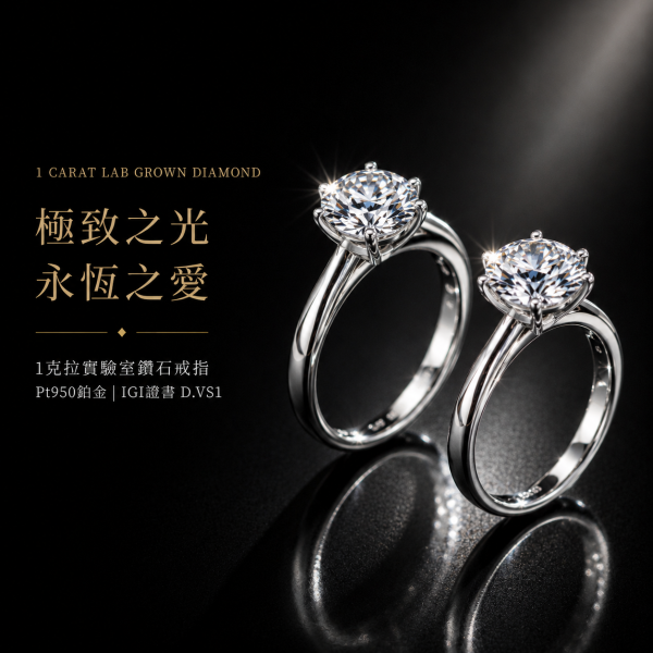 實驗室鑽石圓形女戒1克拉 