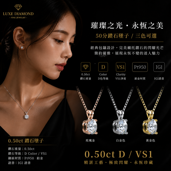 實驗室鑽石圓形墜子50分(三顏色可選) 